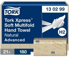 Rankų valymo servetėlės TORK ADVANCED, H2, 130299,2 sl., 180 serv., 21.3 x 24 cm, natūralios sp.