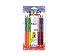 Spalvoti dvipusiai šešiabriauniai pieštukai CARIOCA,su drožtuku, 6 vnt. 12 spalvų