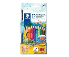 Spalvoti pieštukai STAEDTLER NORIS, šešiabriauniai, akvareliniai, 12 vnt. + teptukas