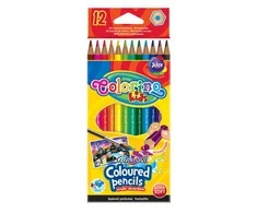 Spalvoti pieštukai COLORINO, šešiabriauniai, akvareliniai, 12 vnt. + teptukas