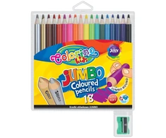 Spalvoti pieštukai, dideli, apvalūs Colorino Kids Jumbo 18 spalvų su drožtuku
