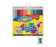 Spalvoti pieštukai, dideli, apvalūs Colorino Kids Jumbo 18 spalvų su drožtuku