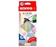 Spalvoti pieštukai KORES KOLORES MAGIK, tribriauniai, 3mm, ištrinami, 12 spalvų + trintukas