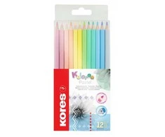 Spalvoti pieštukai KORES KOLORES PASTEL, tribriauniai, 3mm, 12 pastelinių spalvų