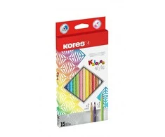 Spalvoti pieštukai KORES KOLORES STYLE, tribriauniai, 3mm, 15 spalvų (2 metalizuotos spalvos ir 1 neoninė)