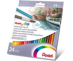 Spalvoti pieštukai PENTEL ARTS, šešiabriauniai, akvareliniai, 24 vnt.