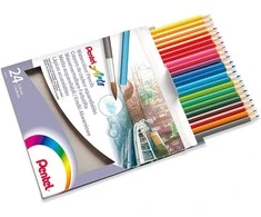 Spalvoti pieštukai PENTEL ARTS, šešiabriauniai, akvareliniai, 24 vnt.
