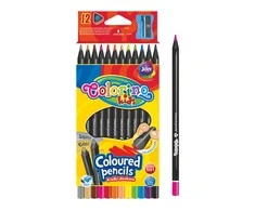 Spalvoti pieštukai, tribriauniai, Colorino Kids, 12 spalvų (auksinė, sidabrinė) juodo medžio, su drožt..