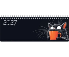 Timer Kalendorius MEMO Juodas Cat 2027, 290 x 110 mm, kartoninis