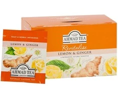 Vaisinė ir žolelių arbata AHMAD ALU LEMON &amp; GINGER, 20 vokelių po 2g