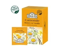 Vaisių ir žolelių arbata AHMAD Camomile Honey &amp; Vanilla, 20 arbatos pakelių x 2 g, vokeliuose