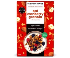 Veganiška avižinė granola THE BEGINNINGS, su spanguolėmis, 200 g