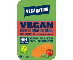 Veganiškas sūris Veganation su pomidorais ir baziliku, riekelėmis, 125 g