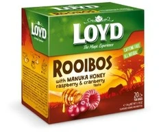 Žolelių ir vaisių raudonoji arbata LOYD, medaus, aviečių, spanguolių skonio, 20 x 1.7g