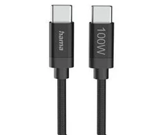 Hama USB-C - USB-C nailonas, 100W, 1.5m, juodas