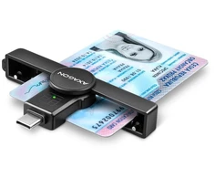 „Axagon“ sulankstomas kišeninis USB-C išmaniųjų / ID kortelių skaitytuvas.