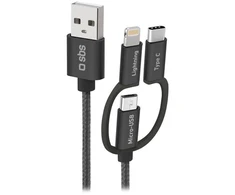 Kabelis SBS 3-in-1 USB/USB-C/MicroUSB/Lightning 1,2m