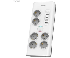 Sumuštinių keptuvas Philips Apsauga nuo viršįtampių SPN7060WA/58, 6 lizdai, 2 m maitinimo laidas, 1 x C tipo prievadas, maks. 15 W išvestis, 4 x A tipo jungtys, maks. 20 W išėjimas, 900 džaulių apsauga nuo viršįtampių