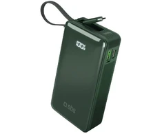 Nešiojamoji baterija SBS 10000 mAh 20W su integruotu USB-C laidu ir skaitmeniniu ekranu - žalias