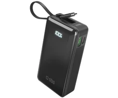 Nešiojamoji baterija SBS 10000 mAh 20W su integruotu USB-C laidu ir skaitmeniniu ekranu - juodas
