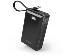 Nešiojamoji baterija SBS 20000 mAh 20W su integruotu USB-C laidu ir skaitmeniniu ekranu - juodas