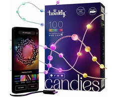 Lubinis šviestuvas „Twinkly Candies“ 100 perlų formos RGB šviesos diodų, skaidrus laidas, USB-C