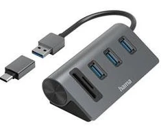 Hama USB Hub/Skaitytuvas kart | 3x USB-A | SD | Micro SD | USB-C Adapteris