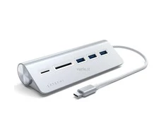 SATECHI Type-C aliuminio USB 3.0 šakotuvas ir kortelių skaitytuvas Sidabrinis