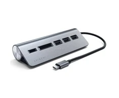 SATECHI Type-C aliuminio USB 3.0 šakotuvas ir kortelių skaitytuvo vieta pilka