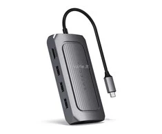 „Satechi“ kelių prievadų adapteris USB-C (USB-C4, 3x USB-A, 8K HDMI, eternetas, mikro / SD kortelių skaitytuvas, lizdo prievadas) (tarpinis pilkas)