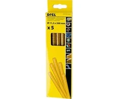Drel Karštų klijų lazdelės 11,2 mm x 200 mm, su blizgučiais, aukso spalvos, 5 vnt.