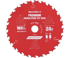 Medžio pjovimo diskas SPECIALIST+ Premium Demolition, 165 x 1,6 x 20 mm, 24 dantų, 18°, TCT