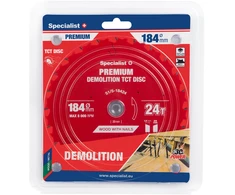 Medžio pjovimo diskas SPECIALIST+ Premium Demolition, 184 x 1,6 x 20/16 mm, 24 dantų, 18°, TCT
