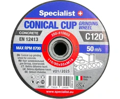 SPECIALIST+ betono šlif. taurė C120, 110/90x55xM14 mm