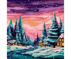 Tapyba pagal numerius Wizardi Beldizart Piešimas pagal skaičius rinkinys „Žiemos kaimelis“ 40x50 cm W048 0125
