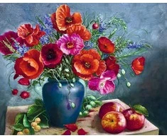 Beldizart (Nutraukta) Deimantų tapyba su porėmiu "Natiurmortas su aguonomis" 40*50 cm DP041