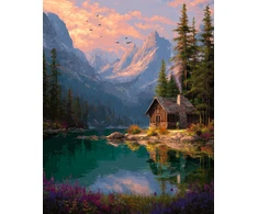 Beldizart (Nutrauktas) Diamond painting su subframe "Namas prie ežero" 40x50 cm DP434