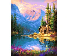 Beldizart (Nutrauktas) Diamond painting su subframe "Namas prie ežero" 40x50 cm DP434