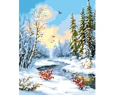 Tapyba pagal numerius Wizardi Beldizart Paint by Numbers rinkinys "Ramus žiemos peizažas" 40x50 cm W100 0425