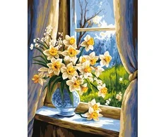Tapyba pagal numerius Wizardi Beldizart Dažymo pagal skaičius rinkinys "Narcizai saulės šviesoje" 40x50 cm W093 0326