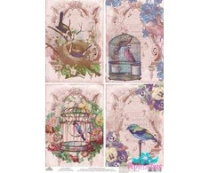 Beldizart Ryžių kortelė dekupažui "Paukščiai narvelyje rožiniame fone" dydis: 21*30 cm AM400264D
