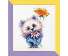 Beldizart (Nebeparduodama) Siuvinėjimo kryželiu rinkinys "Panda su gėle" 16,8 × 12,2 cm S/VK063