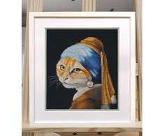 Oven Beldizart Siuvinėjimo kryželiu rinkinys "Katytė su perlais auskaruose" 21x22 cm S1654