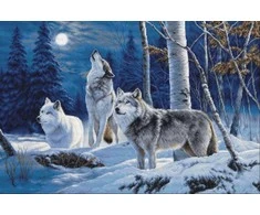 luca S Kryželiu siuvinėjimo rinkinys "Vilko kauksmas ir žiemos mėnulis" 52 x 35 cm SG727