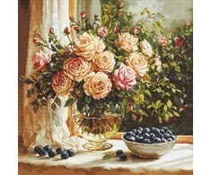 luca S Kryželiu siuvinėjimo rinkinys "Vaza su rožėmis ir mėlynėmis" 22 x 22 cm SG719