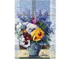luca S Siuvinėjimo kryželiu rinkinys "Puokštė su našlaitėmis" 25x36cm SB7030