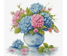 luca S Kryželių siuvinėjimo rinkinys "Vaza su hortenzija" 26x26cm SB7033