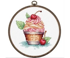 luca S Kryželiu siuvinėjimo rinkinys su lankeliu "Vyšniniai ledai" 8x9cm SBC104