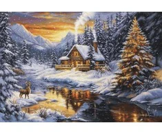 luca S Kryželiu siuvinėjimo rinkinys. „Žiemos vakaras kalnuose“ 32 x 22 cm SG721