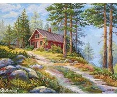 Merejka Kryželiu siuvinėjimo rinkinys „Raudona trobelė miške“ 30x39,5 SK254